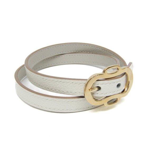 Hermes Bouclée Triple Tool Leather,Metal Bangle Gold,Light Gray,White - Picture 1 of 10